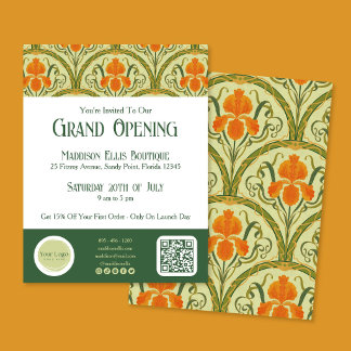 Flyer de Abertura Grandioso Arte Nova Floral Verde
