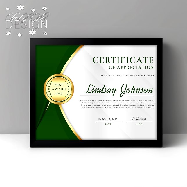 Flyer de Certificado de Apreciação Verde e Dourado (Criador carregado)