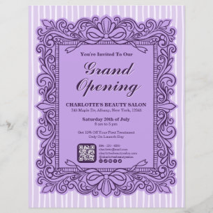 Flyer de Grande Inauguração com Arco Ornado Roxo