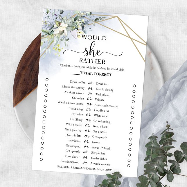 Flyer de Jogo de Chá de Noiva 'Greenery Would She  (Criador carregado)