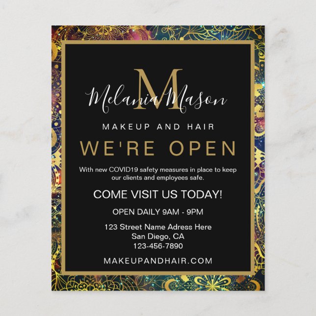 Flyer de mandala nebula de cor aquosa Dourada (Verso)