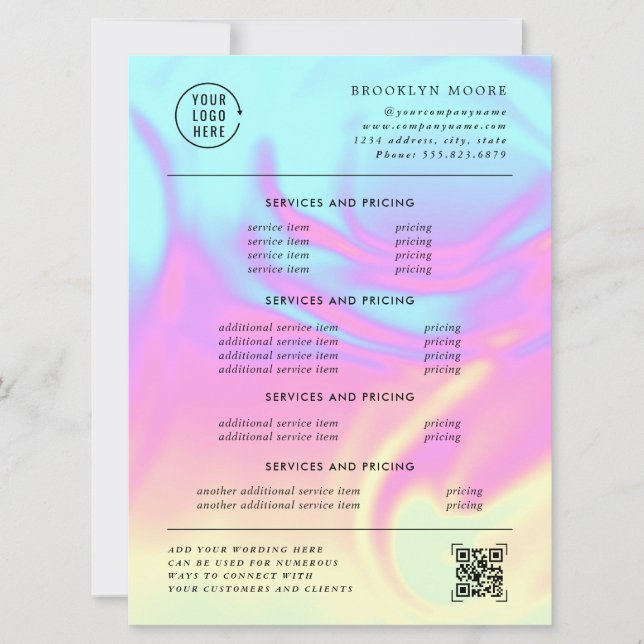 Flyer de Preços Opal Iridescente Holográfico (Frente)