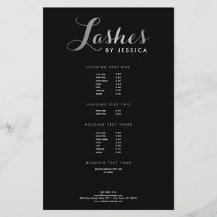 Flyer de Texto Prateado/Preto do Glam Lashes