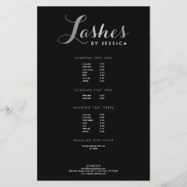 Flyer de Texto Prateado/Preto do Glam Lashes