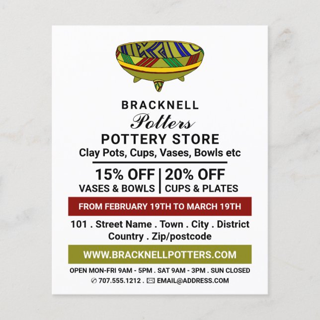 Flyer Decorate Bowl, Pottery Store, Potters Adverte (Frente)