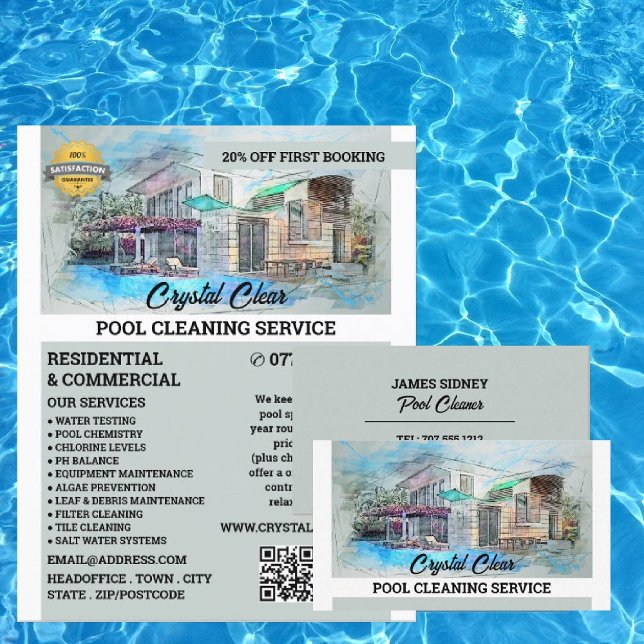 Flyer Desenho Da Piscina Da Casa, Limpeza Da Piscina De  (Criador carregado)