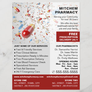 Flyer Design da cápsula, farmácia, farmacêutica e public