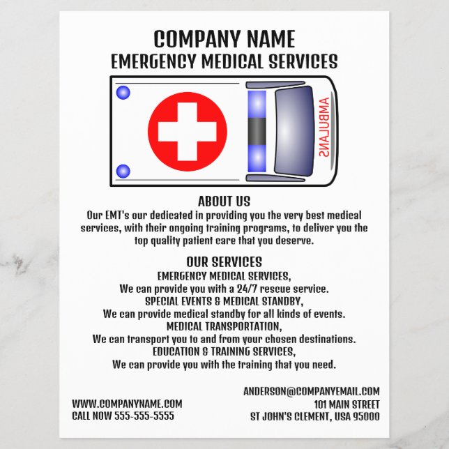 Flyer Design de ambulância, EMT, paramédico (Frente)