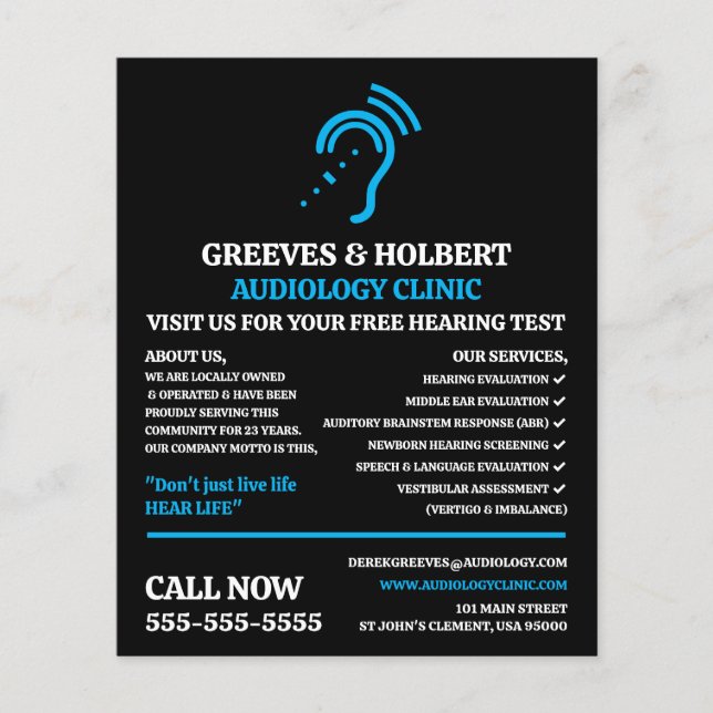 Flyer Design de Audiologia, Audiologista, Clínica Audiol (Frente)