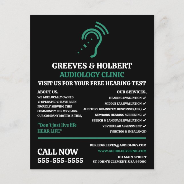 Flyer Design de Audiologia, Audiologista, Clínica Audiol (Frente)