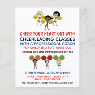 Flyer Design de Cheerleader de desenho animado, classes 