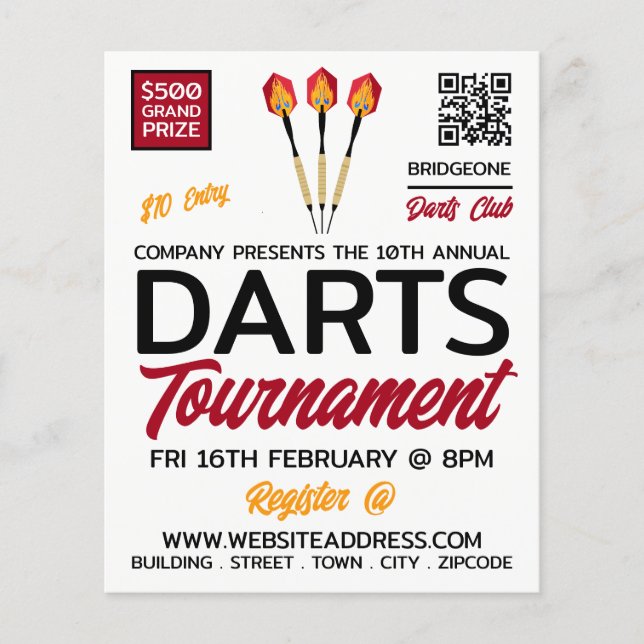Flyer Design de Darts, Anúncios de Torneio de Darts (Frente)