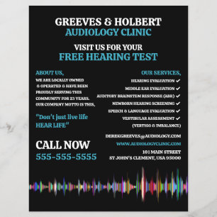 Flyer Design de Ondas Sonoras, Audiologista, Clínica Aud