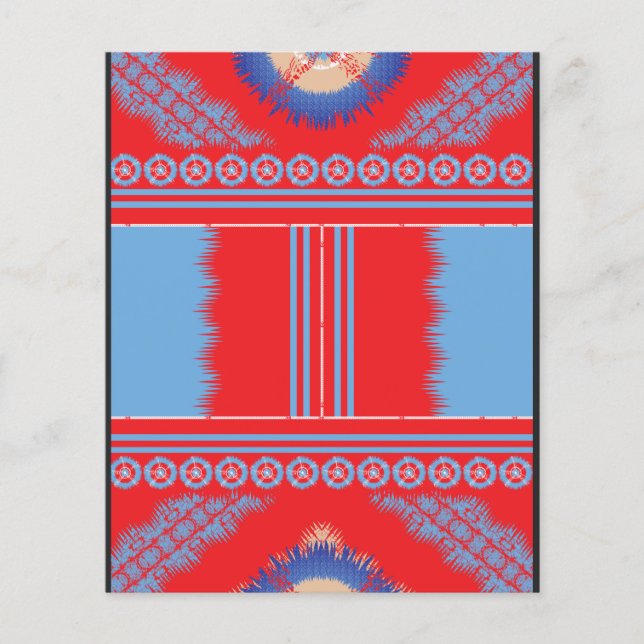 Flyer design de um padrão vermelho e azul (Frente)