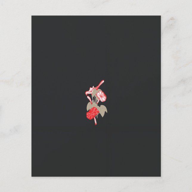 Flyer design de uma flor vermelha sobre fundo branco (Frente)