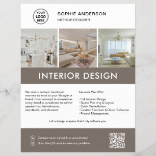 Flyer Designer de Interiores Moderno Marketing Branco Ta
