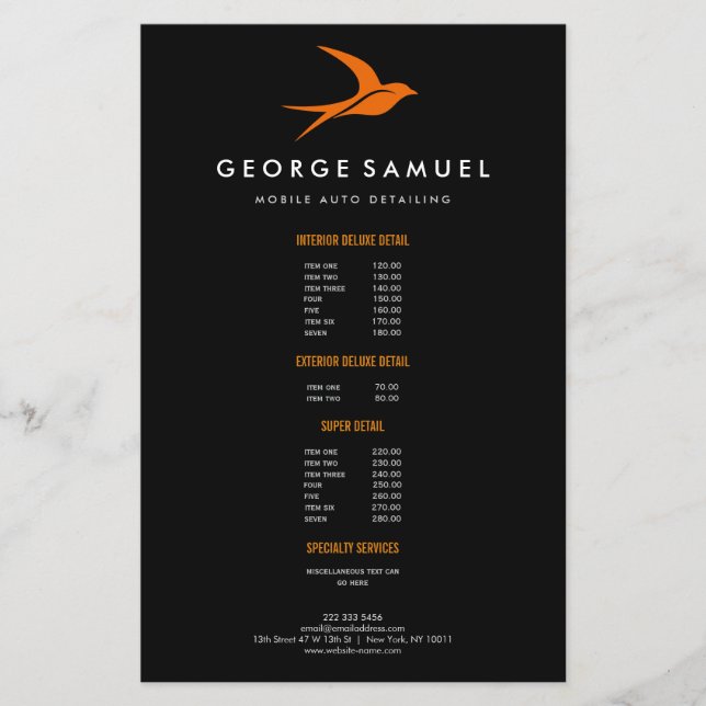 Flyer Detalhamento Automático | Logotipo de pássaro voad (Frente)