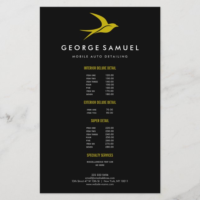 Flyer Detalhamento Automático | Logotipo de pássaro voad (Frente)