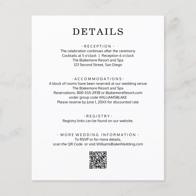 Flyer Detalhes de Casamento com Código QR no Orçamento (Frente)