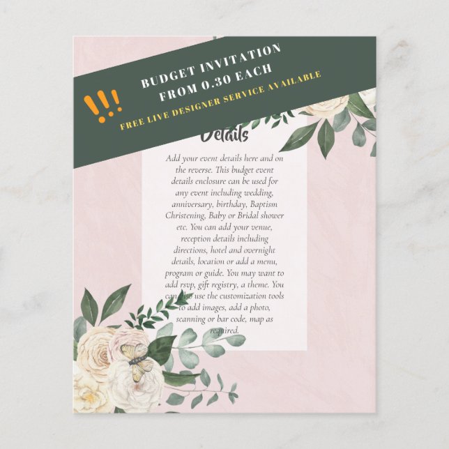 Flyer DETALHES DE EVENTOS ORÇAMENTAIS - Rosas Brancas (Frente)