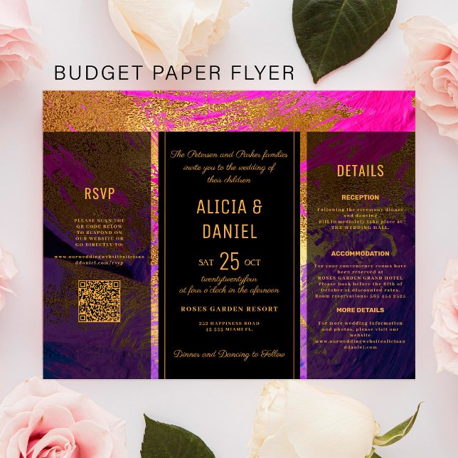 Flyer Detalhes de RSVP com código QR para convite de cas (Criador carregado)