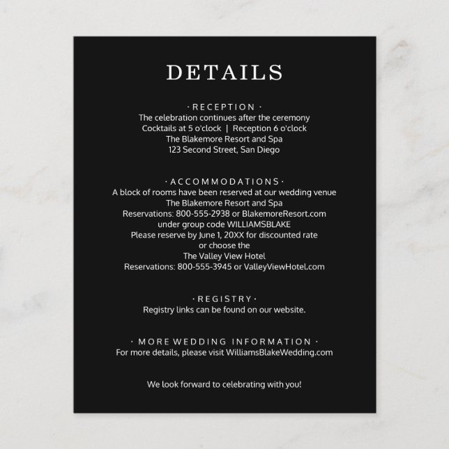 Flyer Detalhes do Casamento Branco e Preto do Orçamento (Frente)