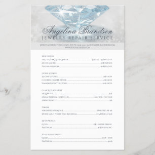 Flyer Diamante da Lista de Preços de Reparo de Joias
