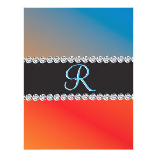 Flyer Diamante preto azul 3d Monograma inicial
