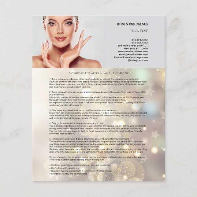 Flyer Dicas após tratamento após tratamento facial 4,5"x (Frente)