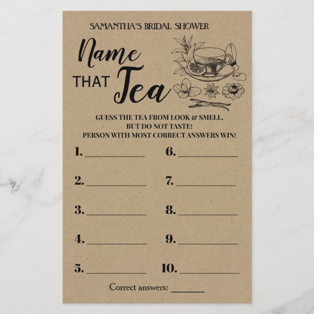 Flyer Diga a Tea Rustic Game Card (Frente)