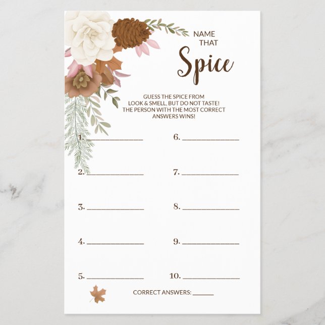 Flyer Diga que Spice Boho Autumn BridalShower Game Card (Frente)