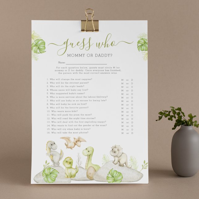 Flyer Dinossauro: "Adivinha Quem" Jogo de Chá de fraldas (Criador carregado)