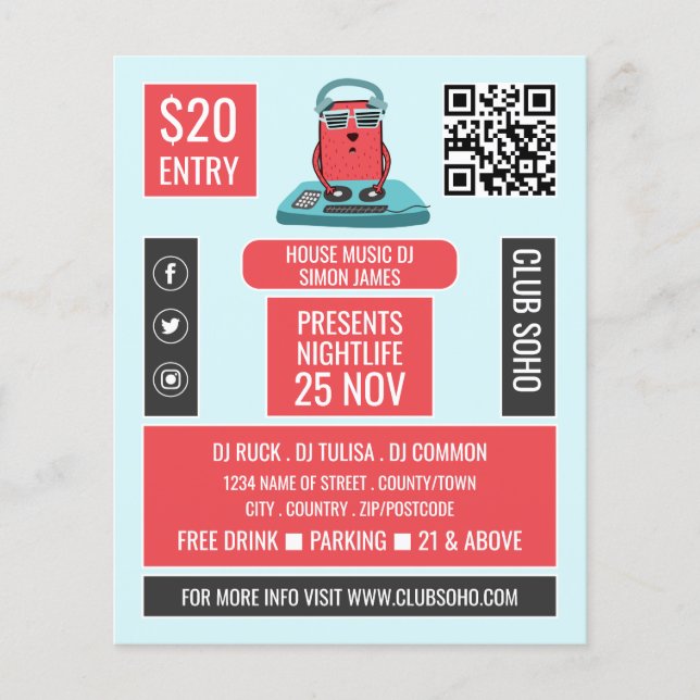 Flyer DJ no Deck Cartoon, Professional DJ Advert (Frente)