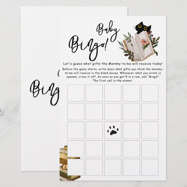 Flyer do Jogo de Bingo de Bebê com Gatinho Preto F (Frente/Verso)