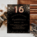 Flyer Doce 16 convite orçamental para o ouro preto<br><div class="desc">Por favor, note que este convite está no papel de folheto e é muito fino. Os envelopes não estão incluídos. Para convites mais espessos (mesmo design) visite nossa loja. Um convite moderno, na moda e glamouroso para uma festa de aniversário Doce 16, 16. Um fundo preto decorado com falso brilho....</div>