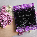 Flyer Doce 16 convite para o orçamento de brilho roxo pr<br><div class="desc">Por favor, note que este convite está no papel de folheto e é muito fino. Os envelopes não estão incluídos. Para convites mais espessos (mesmo design) visite nossa loja. Um convite moderno, na moda e glamouroso para uma doce festa de aniversário 16, 16. Um fundo preto com poeira brilhante púrpura....</div>