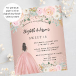 Flyer Doce 16 flores de ouro rosa vestidas convite para<br><div class="desc">Por favor, note que este convite está no papel de folheto e é muito fino. Os envelopes não estão incluídos. Para convites mais espessos (mesmo design) visite nossa loja. Um convite moderno, na moda e glamouroso para uma doce festa de aniversário 16, 16. Um fundo rosa de ouro com flores...</div>