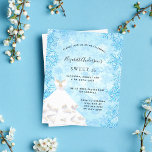 Flyer Doce 16 Maravilha de inverno convite para o orçame<br><div class="desc">Por favor, note que este convite está no papel de folheto e é muito fino. Os envelopes não estão incluídos. Para convites mais espessos (mesmo design) visite nossa loja. Para um doce elegante 16, 16 anos. Um fundo azul de floco de neve. Decorado com um vestido branco para uma festa...</div>