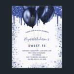Flyer Doce 16 marinho azul de convite orçamental branco<br><div class="desc">Por favor, note que este convite está no papel de folheto e é muito fino. Os envelopes não estão incluídos. Para convites mais espessos (mesmo design) visite nossa loja. Um convite de aniversário feminino e feminino. Na frente: Um fundo branco. Decorado com gotas de brilho azul marinho, aspecto de pingar...</div>