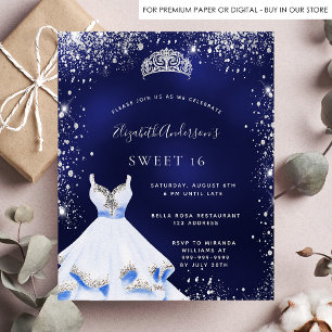 Flyer Doce 16 marinho azul vestido de prata com tiara or