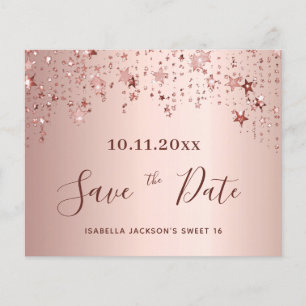 Flyer Doce 16 rosa dourado de borrão - Salve a data