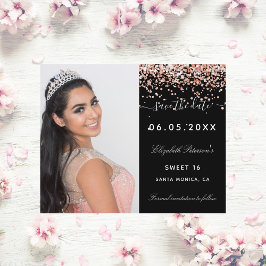 Flyer Doce 16 rosa preto orçamento de foto Salve a data