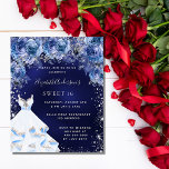 Flyer Doce 16 vestido azul marinho vestido floral convit<br><div class="desc">Por favor, note que este convite está no papel de folheto e é muito fino. Os envelopes não estão incluídos. Para convites mais espessos (mesmo design) visite nossa loja. Um convite moderno, na moda e glamouroso para uma doce festa de aniversário 16, 16. Um fundo de marinho com brilhos falso...</div>