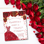 Flyer Doce 16 vestido branco vermelho convite orçamental<br><div class="desc">Por favor, note que este convite está no papel de folheto e é muito fino. Os envelopes não estão incluídos. Para convites mais espessos (mesmo design) visite nossa loja. Um convite moderno, na moda e glamouroso para uma doce festa de aniversário 16, 16. Um fundo branco com brilhos, um vestido...</div>