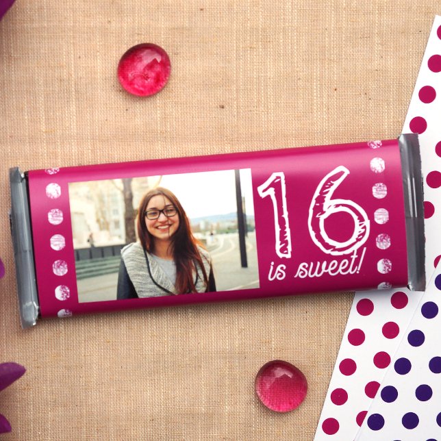 Flyer Doce Rosa 16 Abaulador de Bar Aniversário (hot pink sweet 16 sixteen candy bar wrapper, party chocolate bar wrapper personalized customized)