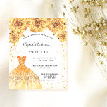 Flyer Docinho 16 vestido de ouro floral convite orçament<br><div class="desc">Por favor, note que este convite está no papel de folheto e é muito fino. Os envelopes não estão incluídos. Para convites mais espessos (mesmo design) visite nossa loja. Um convite moderno, na moda e glamouroso para uma doce festa de aniversário 16, 16. Um fundo branco com poeira brilhante de...</div>