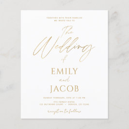 Flyer Dourado Casamento Moderno de Noivado Branco Orçame