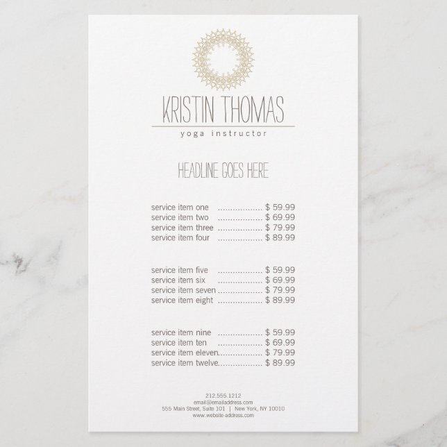 Flyer Dourado da Boêmia Sun Mandala Yoga (Frente)