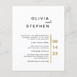 Flyer Dourado e branco. Na moda mínimo de casamento com