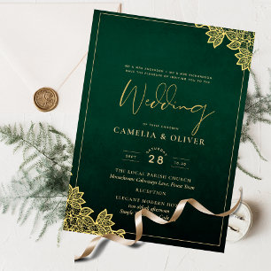 Flyer Dourado Lace Emerald Green All-in-1 Convite de cas